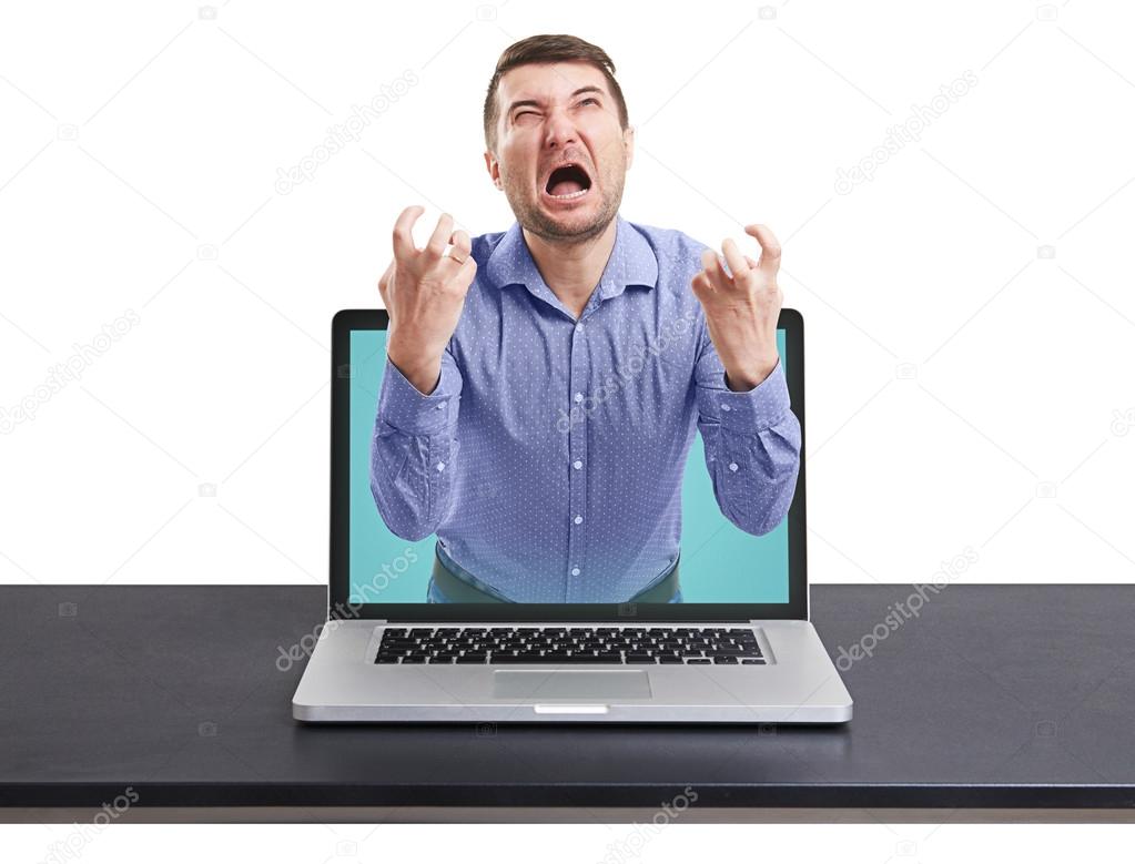 yelling man got out of the laptop