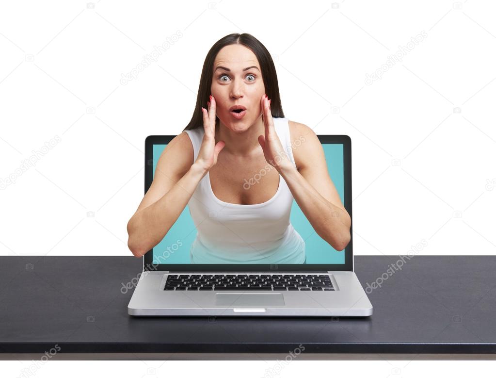 woman got out of the laptop