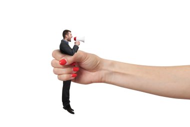 hand holding in fist small man clipart