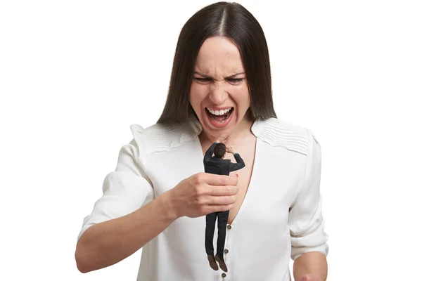 Angry woman with small scared man — Stock Photo, Image