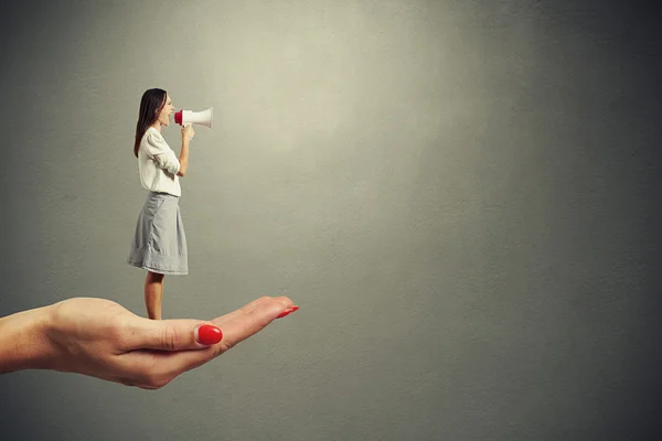 Screaming woman with megaphone — Stock Photo, Image