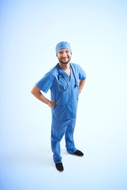 Mavi önlük insanın yukarıdan görüntülemek