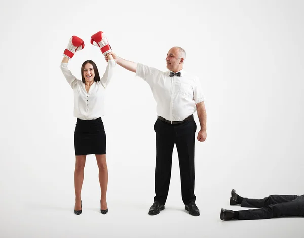 Happy winner businesswoman — Stock Photo, Image