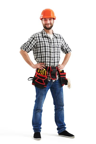 Workman in orange hard hat Stock Image