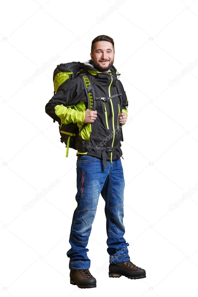 smiley traveller with backpacker