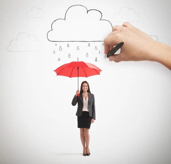 Woman and drawing clouds — Stock Photo, Image