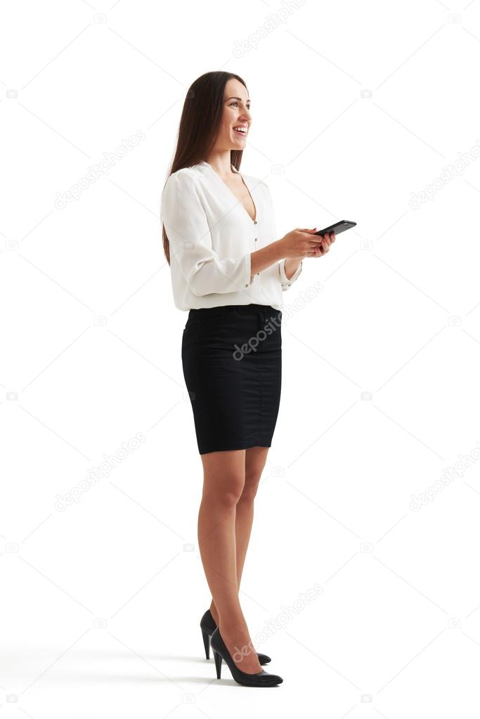 businesswoman holding smartphone