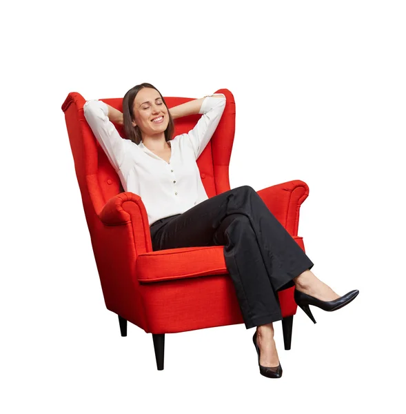 Smiley happy woman with closed eyes — Stock Photo, Image