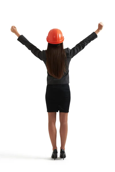 Woman raising her hands up — Stock Photo, Image