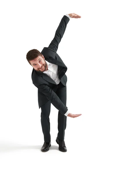 Sonriente hombre de negocios extendió sus manos — Foto de Stock