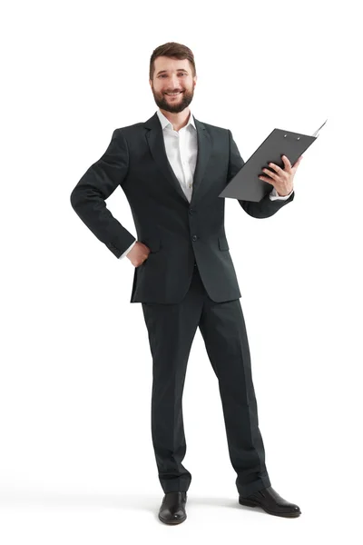 Man holding black folder — Stock Photo, Image