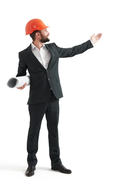 Man in formal wear and orange helmet — Stock Photo, Image