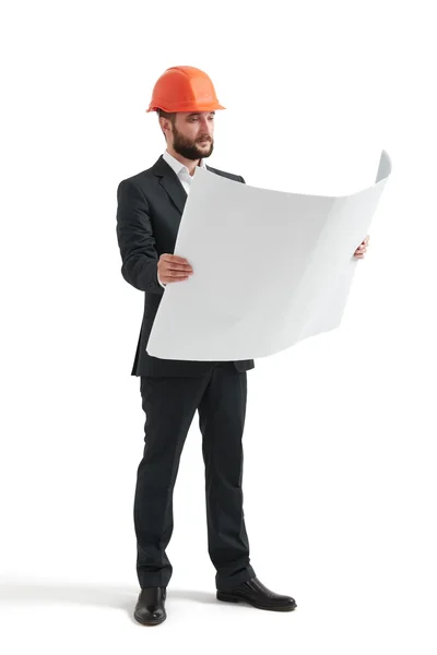 Serious businessman in orange hardhat — Stock Photo, Image