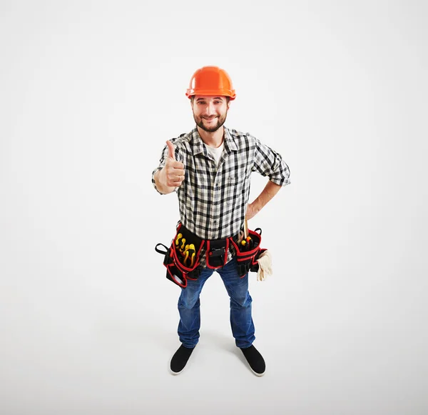 Vista desde arriba de constructor sonriente — Foto de Stock