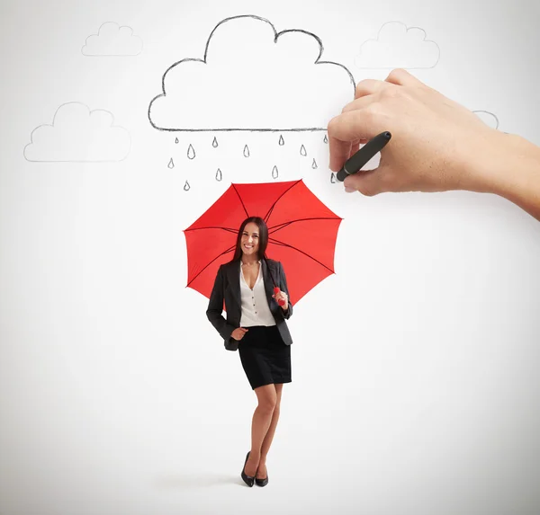 Geschäftsfrau mit rotem Regenschirm — Stockfoto