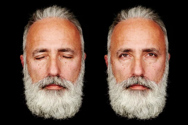 Two faces of senior bearded man — Stock Photo, Image