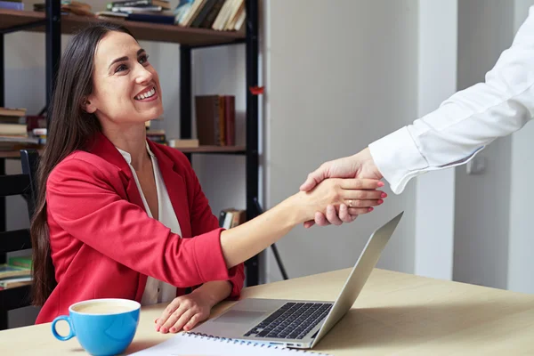 Assured businesswoman shaking mans hand — Stock Photo, Image