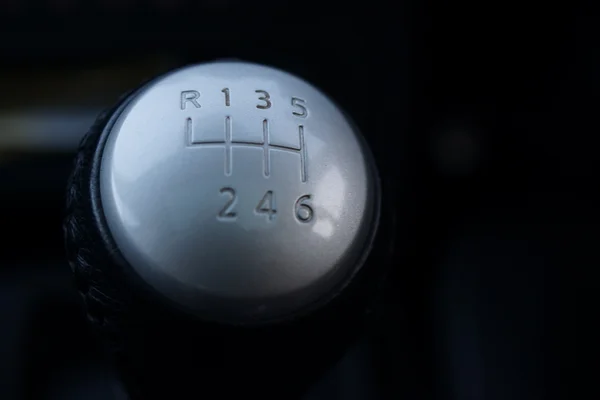 Black and silver gearstick with 6 gears — Stock Photo, Image