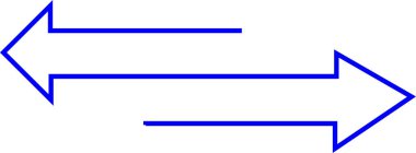 Her iki yönde de beyaz arkaplan ile mavi çizgileri olan çift ok