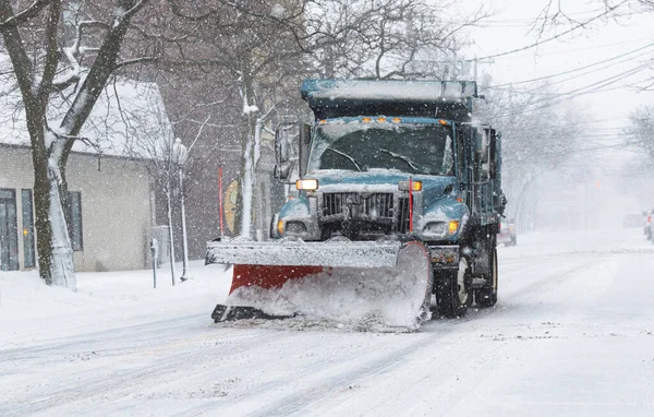 Chasse Neige Déblayant Une Route Principale Babylon Village New York — Photo