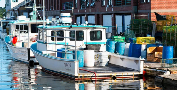 Portland Maine Julio 2020 Barcos Pesqueros Langostas Atracados Una Ensenada — Foto de Stock