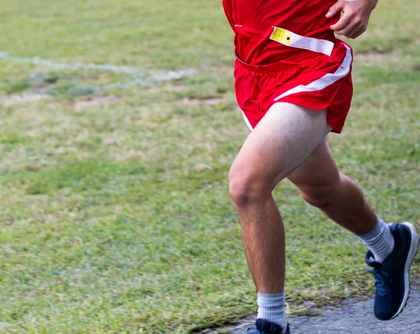 Close Legs Male Runner Running Cross Country Race Park Green — Stock Photo, Image