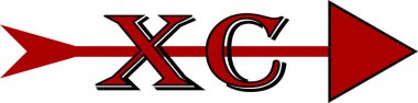 Kırmızılı ve siyahlı XC logosu ortasından kırmızı ok geçiyor..