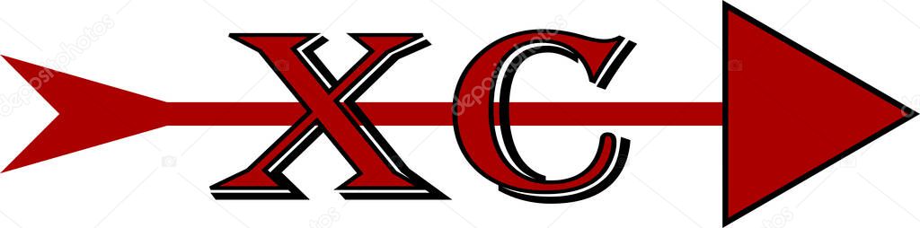 Cross country logo with XC in red and black with a red arrow going through the middle.