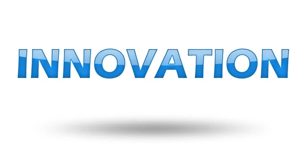 Slovo inovace s modrými písmeny a stín. — Stock fotografie