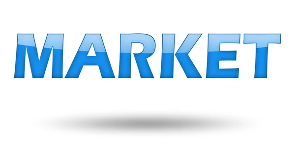Tekst markt met blauwe letters en schaduw. — Stockfoto