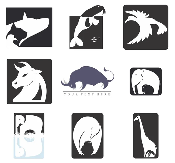 Un ensemble de 9 icônes animales Vecor — Image vectorielle