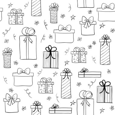 Hediye kutuları sorunsuz vektör desen el ile çizilmiş