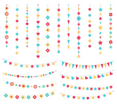 Vector set of festive buntings, flags and garlands clipart