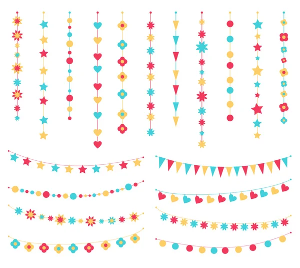 Vector set of festive buntings, flags and garlands — Stock Vector