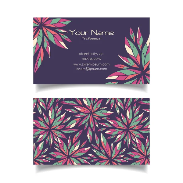 Plantilla de tarjeta de visita con patrón floral — Vector de stock