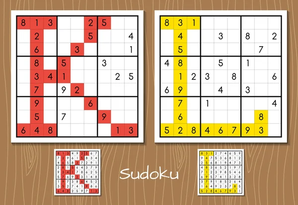 Sudoku set with answers. K, L letters — Stock Vector
