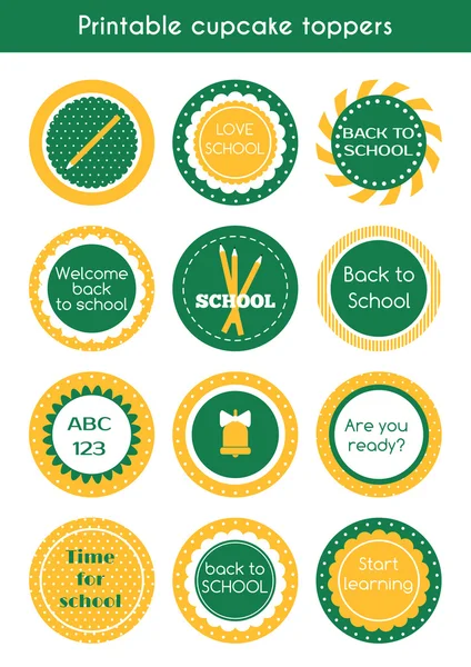 Volver a la escuela imprimible cupcake toppers — Vector de stock