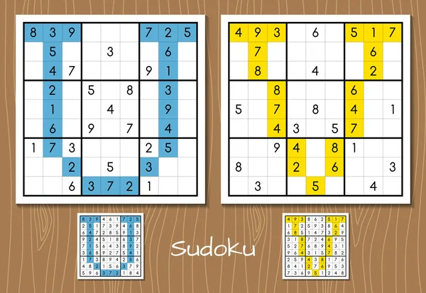 Sudoku set with answers. U, V letters — Stock Vector