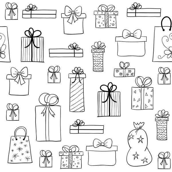 Modello natalizio con scatole regalo disegnate a mano — Vettoriale Stock