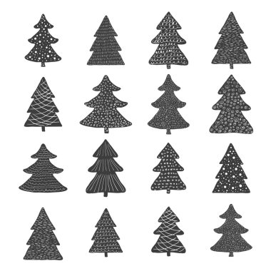elle çizilmiş Noel ağaçları kümesi