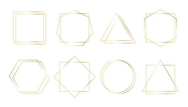 Geometrikus arany vektorkeretek. Egyszerű formák vékony vonal határok meghívók, esküvői dekoráció. Art deco stílus — Stock Vector