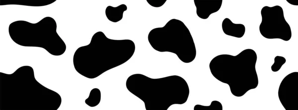 Padrão sem costura de vaca. Vetor longo fundo abstrato com repetido mão desenhado manchas pretas em um fundo branco —  Vetores de Stock