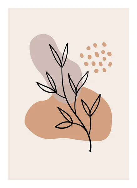 Boho floral minimalista arte mural. Imagen vectorial de moda con formas vegetales y abstractas. Ilustración botánica — Vector de stock