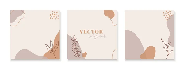 Set van abstracte bloemen achtergronden voor Instagram posts. Vector trendy minimale sjablonen in boho stijl met kopieerruimte voor tekst — Stockvector
