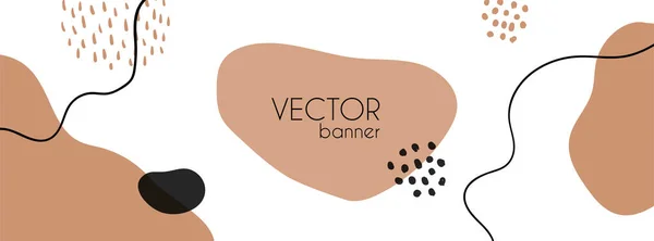 Banner vectorial mínimo largo. Fondo abstracto con formas orgánicas manchas, líneas. Plantilla de portada de Facebook y espacio para copiar texto — Archivo Imágenes Vectoriales