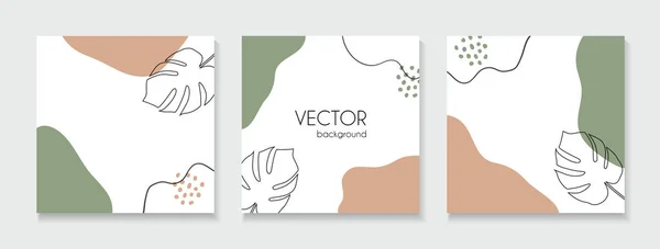 Conjunto de fundos florais abstratos para posts de mídia social. Modelos quadrados da moda vetorial com folhas tropicais —  Vetores de Stock