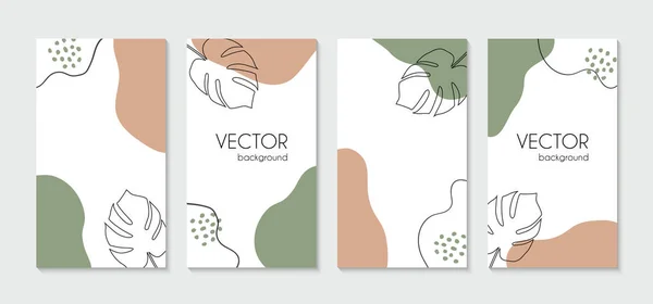 Minimale organische instagram verhalen template. Vectorset van verticale abstracte achtergronden met tropische bladeren — Stockvector