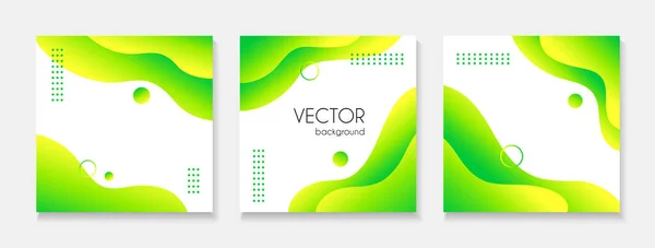 Abstract liquid fluid green backgrounds for social media posts. Vector set of square templates with copy space for text — Stock Vector