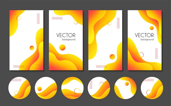 Abstracte vloeibare gele verhalen sjablonen en markeren cover iconen voor sociale media. Vector vloeistof gradiënt achtergronden voor instagram — Stockvector