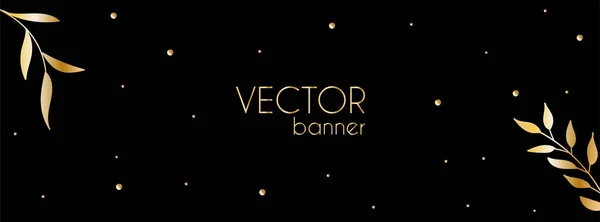 Donkere vector luxe lange banner met gouden bladeren en plaats voor tekst. Premium design sjabloon voor facebook cover — Stockvector